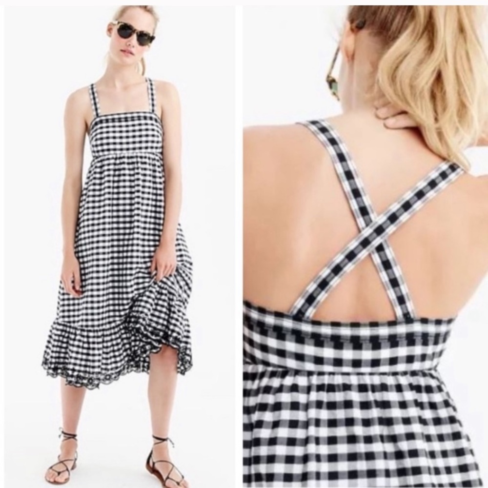 J. Crew Puckered Gingham Midi Eyelet Dress